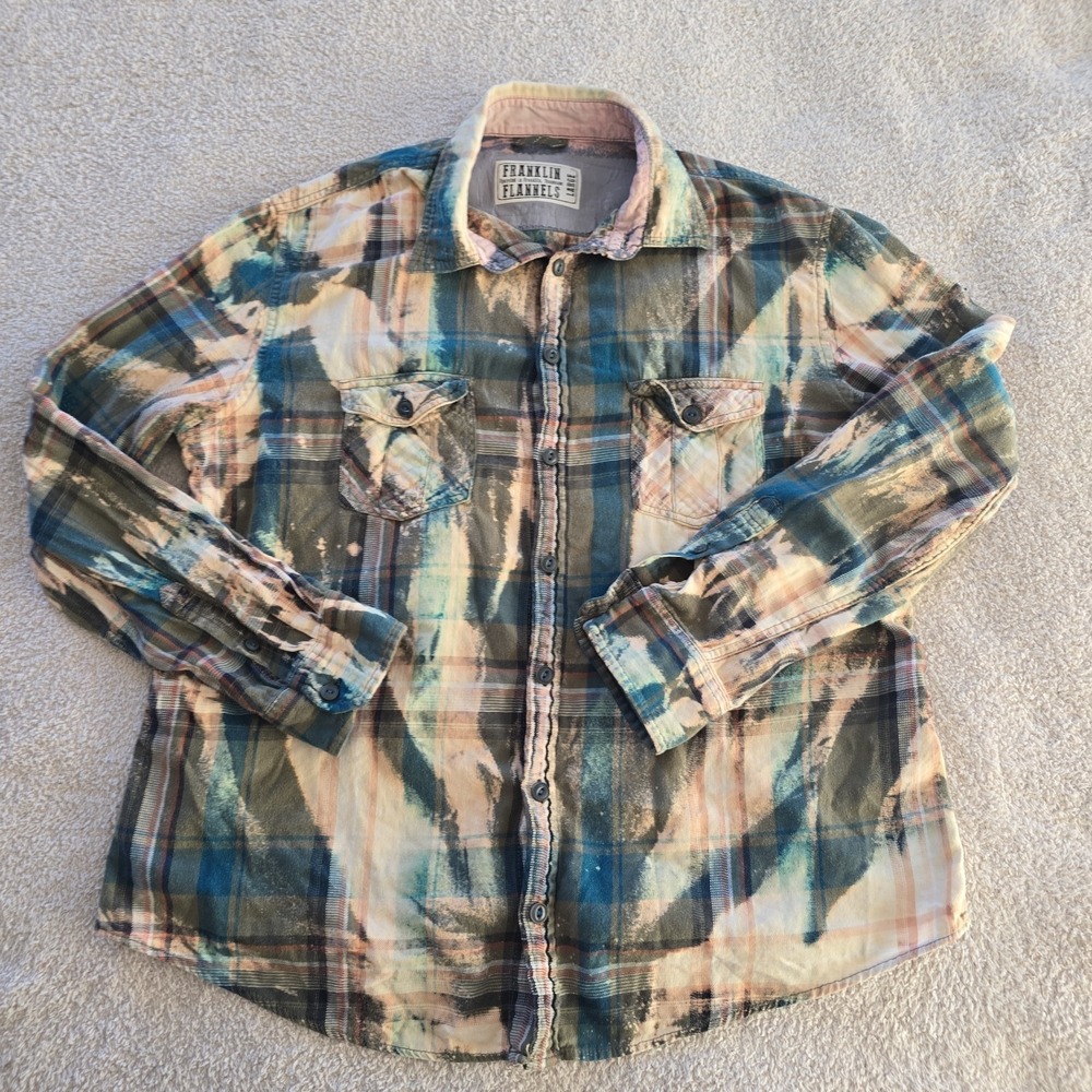 Franklin Flannels Men's L Button-up Tie Dye Plaid Abstract Upcycled Retro Y2K